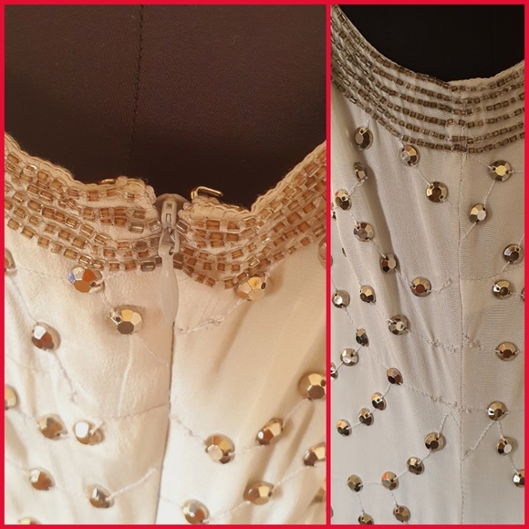 ALANNAH HILL | 100% Silk - Main & Lining | White Beaded Dress Sleeveless | AU 12 - Picture 10 of 15